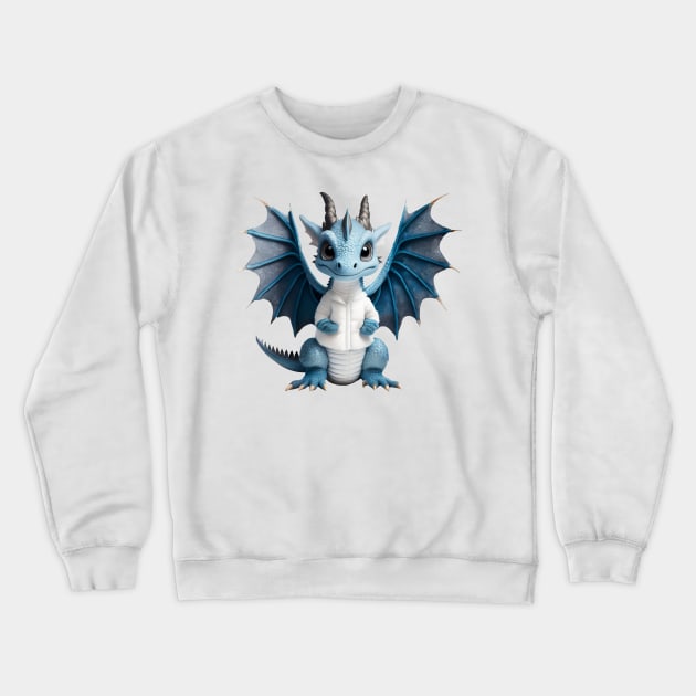 Cute Blue Ice Baby Dragon Crewneck Sweatshirt by Cuteopia Gallery